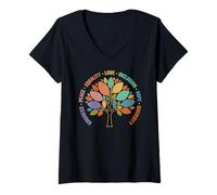 Femme Kindness Peace Equality Love Inclusion Hope Diversity Retro T-Shirt avec Col en V