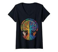 Femme Kindness Peace Equality Love Inclusion Hope Diversity T-Shirt avec Col en V