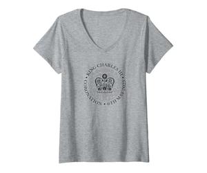 Femme King Charles Coronation British Royal Monarch Flag T-Shirt avec Col en V