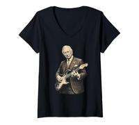 Femme King Charles Guitare électrique Rock Music UK Angleterre T-Shirt avec Col en V