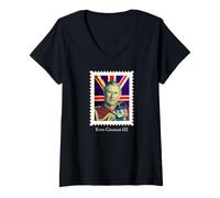 Femme King Charles III, British Monarch, Royal Union Jack, T-Shirt avec Col en V