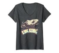 Femme King Kong Skull Island MonsterVerse Logo rétro Classique T-Shirt avec Col en V