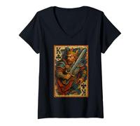 Femme King of Clubs Warrior Medieval Fantasy Card Lucky Poker T-Shirt avec Col en V