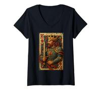 Femme King of Diamonds Warrior Medieval Fantasy Card Lucky Poker T-Shirt avec Col en V