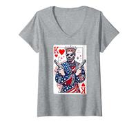 Femme King Of Hearts Carte à jouer patriotique USA États-Unis T-Shirt avec Col en V