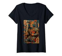 Femme King of Hearts Playing Card Fantasy Paper Cut Lucky Poker T-Shirt avec Col en V