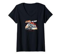Femme King of The Road Semi Trucker Driver Big Rig Design T-Shirt avec Col en V