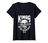 Femme King of The Seven Seas Wild Abstract Skull Real Gangs T-Shirt avec Col en V