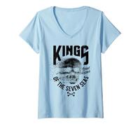 Femme King of The Seven Seas Wild Abstract Skull Real Gangs T-Shirt avec Col en V