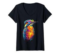 Femme Kingfisher Martin-pêcheur Oiseau Doux Martin-pêcheur T-Shirt avec Col en V