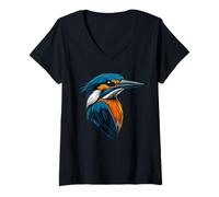 Femme Kingfisher Martin-pêcheur Oiseau Doux Martin-pêcheur T-Shirt avec Col en V