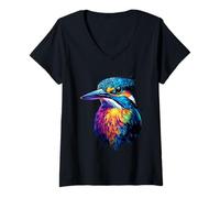 Femme Kingfisher Martin-pêcheur Oiseau Doux Martin-pêcheur T-Shirt avec Col en V