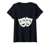 Femme Kintsugi Comédie Tragédie Masque Théâtre Résilience Graphic T-Shirt avec Col en V