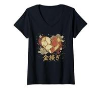 Femme Kintsugi Cœur brisé Esthétique Résilience Japonaise T-Shirt avec Col en V