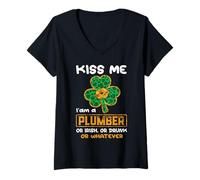 Femme Kiss Me I'm A Plumber Funny Shamrock St Patricks Day T-Shirt avec Col en V