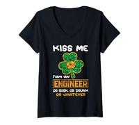 Femme Kiss Me I'm an Engineer with Shamrock St Patricks Day T-Shirt avec Col en V