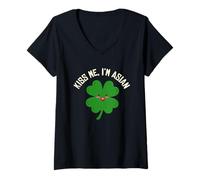 Femme Kiss Me I'm Asian American Funny St. Patrick's Day Asians T-Shirt avec Col en V