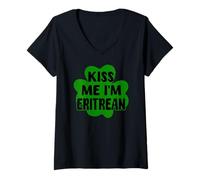 Femme Kiss Me I'm Eritrean Funny Erythrea St. Patrick's Day Design T-Shirt avec Col en V
