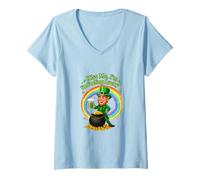Femme Kiss Me I'm Feeling Lucky Funny St. Patrick's Day Leprechaun T-Shirt avec Col en V