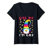 Femme Kiss Me Im Gay Nain de Noël LGBTQ Pride Graphic T-Shirt avec Col en V