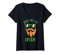 Femme Kiss Me Im Irish Ginger Beard St Patricks Day Cheveux Rousse T-Shirt avec Col en V