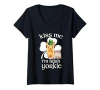 Femme Kiss Me I'm Irish Yorkshire Terrier Dog St Patricks Day T-Shirt avec Col en V