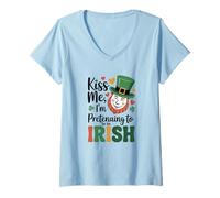 Femme Kiss Me I'm Pretending to be Irish St Patrick Day Humour T-Shirt avec Col en V