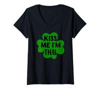 Femme Kiss Me I'm Thai Costume Amusant pour la Saint-Patrick T-Shirt avec Col en V