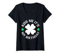 Femme Kiss Me It's My Birthday St. Patrick's Day Funny T-Shirt avec Col en V