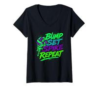 Femme Kit Splash Bump coloré pour Volley-Ball Spike Repeat Vibes T-Shirt avec Col en V