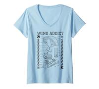 Femme Kiteboarding Kitesurf Wind Addict Kite Surf Diagramme T-Shirt avec Col en V