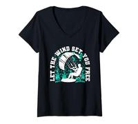 Femme Kitesurf Kiteboarding Let The Wind Set You Free T-Shirt avec Col en V