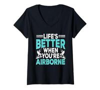 Femme Kitesurf Kiteboarding Life's Better When You're Airborne T-Shirt avec Col en V