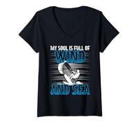 Femme Kitesurf Kiteboarding My Soul Is Full Of Wind T-Shirt avec Col en V