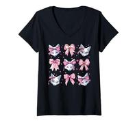 Femme Kitsune Masque Renard Fille Coquette Nœud Rose Maman T-Shirt avec Col en V