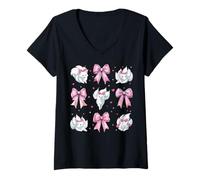 Femme Kitsune Renard Blanc Fille Coquette Nœud Mignon Rose Maman T-Shirt avec Col en V