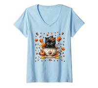 Femme Kitten Fall Must Haves for Women and Girls Cute Autumn Cat T-Shirt avec Col en V