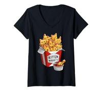 Femme Kitten Nuggets Funny Cat Design T-Shirt avec Col en V