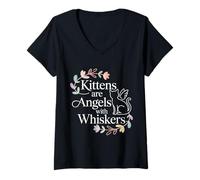 Femme Kittens are Angels with Whiskers Fluffy Cat Pet - T-Shirt avec Col en V