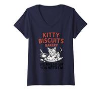 Femme Kitty Biscuits Bakery Funny We Knead Em You Need Em Cute T-Shirt avec Col en V