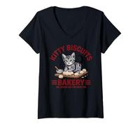 Femme Kitty Biscuits Bakery Pâtissière amusante pour chat T-Shirt avec Col en V