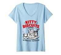 Femme Kitty Biscuits Bakery We Knead Em You Need Em Cat T-Shirt avec Col en V