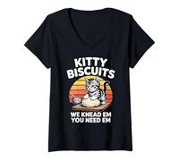 Femme Kitty Biscuits Bakery We Knead Em You Need Em Retro T-Shirt avec Col en V