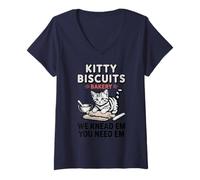 Femme Kitty Biscuits Bakery We Phead Em You Need Em Funny Kitten T-Shirt avec Col en V