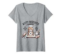 Femme Kitty Biscuits We Knead Em You Need Em Amateur de pâtisserie pour Chat T-Shirt avec Col en V