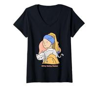Femme Kitty Katty Mama (Graphique de Maman de Chat Amusant) T-Shirt avec Col en V