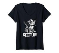 Femme Kitty Up Cat Cowboy Funny Western Hat Boots Meme Art félin T-Shirt avec Col en V