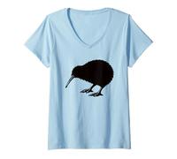 Femme Kiwi de Nouvelle-Zélande Silhouette Minimaliste Faune Design T-Shirt avec Col en V