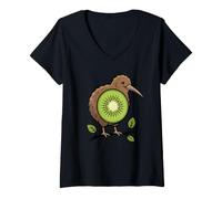 Femme Kiwi Oiseau Fruit Nouvelle-Zélande Faune Nature T-Shirt avec Col en V
