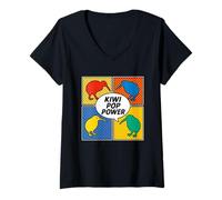 Femme Kiwi Pop Power BD Pop Art T-Shirt avec Col en V